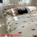 Axyaa Pastoral Garden Flower Leaf Duvet Cover Set - Queen Size, 4Pcs Luxury Washed Cotton Bedding