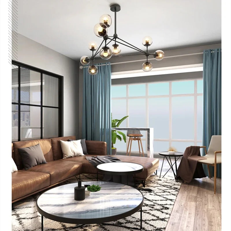 Axyaa Retro Industrial Magic Bean Glass Chandelier LED Loft Dining Living Room