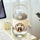 Axyaa Kawaii Cat Panda Water Bottle with Straw Strap - BPA-Free 820ml