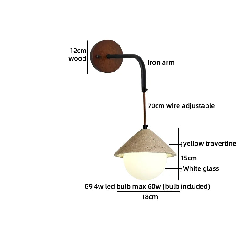 Axyaa Nordic LED Wall Lamp Travertine Wood Glass Stair Light