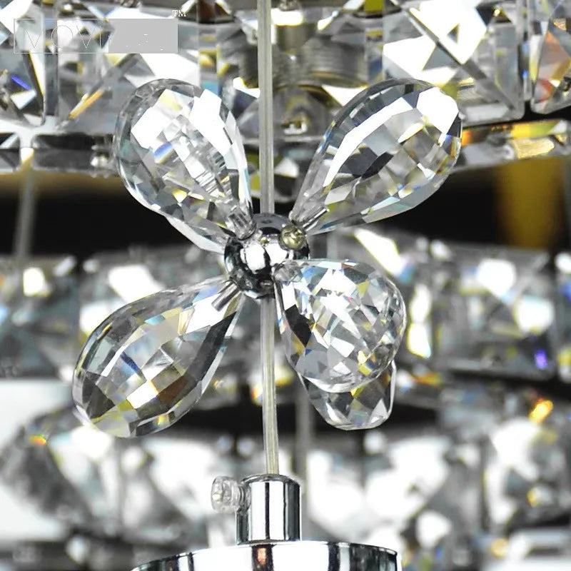 Axyaa Crystal Petal Ceiling Chandelier: Modern Round Chrome Hanging Light Fixture