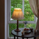 Axyaa Wooden Base LED Desk Lamp with Fabric Lampshade for Home and Restaurant Decor