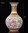 Axyaa Dragon & Phoenix Ceramic Vase, Pink, Large Caliber, Retro Chinese Decor