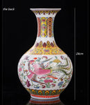 Axyaa Dragon & Phoenix Ceramic Vase, Pink, Large Caliber, Retro Chinese Decor