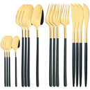 Axyaa Black Gold Mirror Stainless Steel Cutlery Set Dinnerware Flatware Knife Spoon Fork