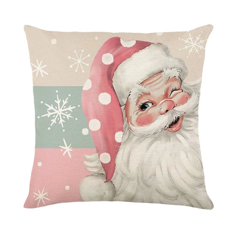 Axyaa Christmas Pillow Cover: Santa Snowman Tree Print for Sofa Decor
