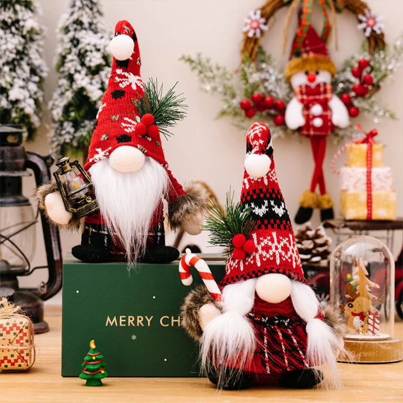 Axyaa Christmas Gnome Plush Doll with Crooked Hat and Crutch - Xmas Kids Gift Decorations