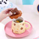Axyaa Cartoon Ceramic Mug with Lid, Spoon - Creative 400ML Coffee Tea Cup