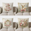 Axyaa Snowman Roses Floral Pattern Pillow Cover - Sofa Bedroom Car Décor
