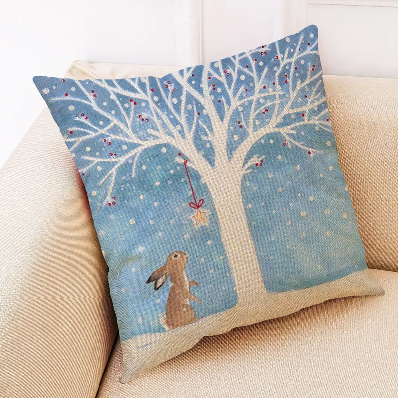 Axyaa Winter Animal Cartoon Linen Pillowcase for Car and Living Room Decor