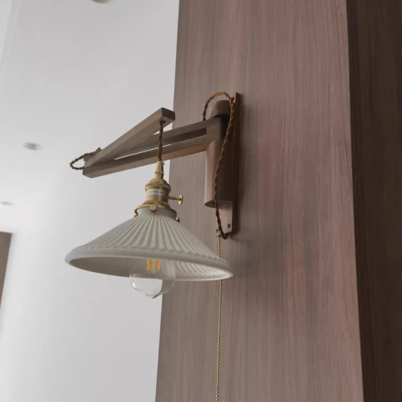 Axyaa Ceramic Copper LED Wall Lights Pull Chain Switch Nordic Bedside Lamp