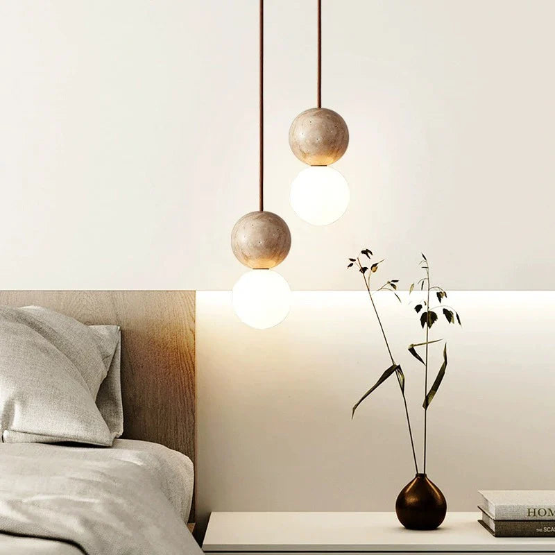 Axya Stone Cream Pendant Light Chandelier - Retro Round Ball Style Luminaire