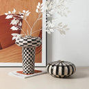 Axyaa Geometric Check Ceramic Vase, Rough Pottery Handicraft, Home Decoration Accessories