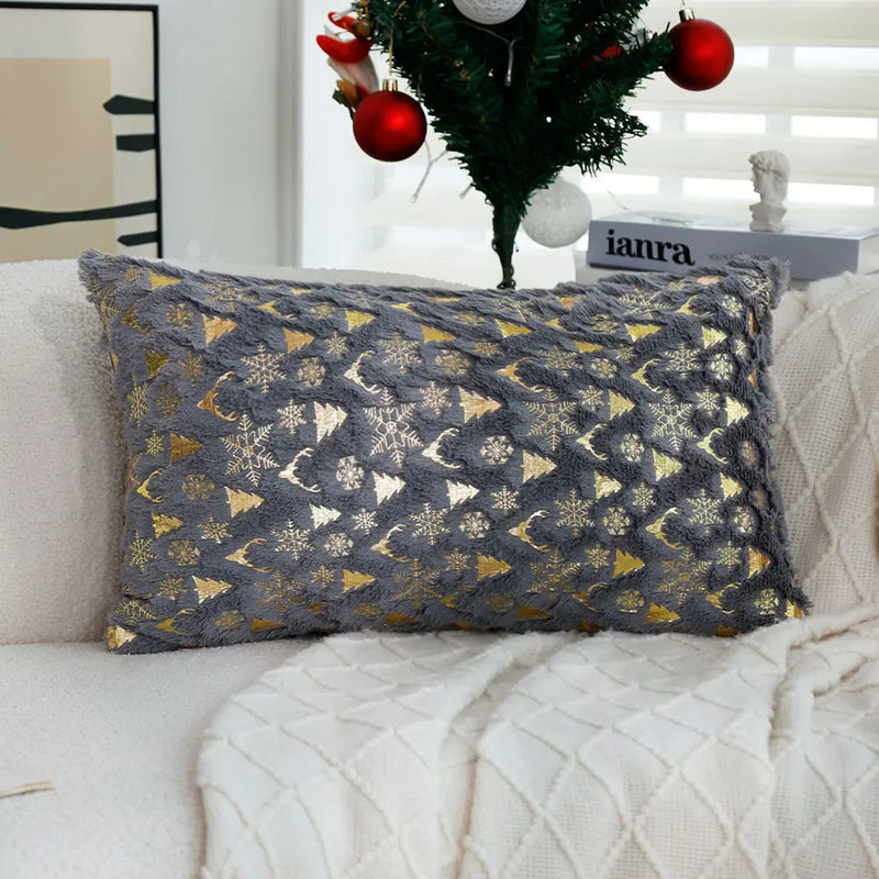 Axyaa Christmas Foil Print Cushion Cover with Snowflake Elk Design