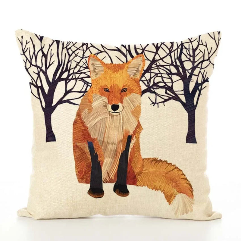 Squirrel Bird Bear Fox Animal Printed Cotton Linen Pillowcase by Axyaa