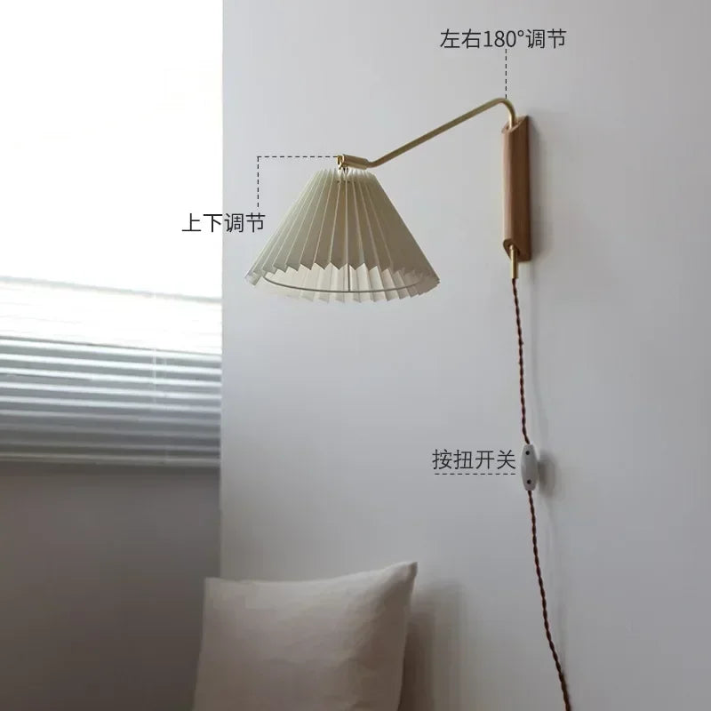 Axya Wooden Plug Rotary Wall Lamp for Bedroom Study Headboard