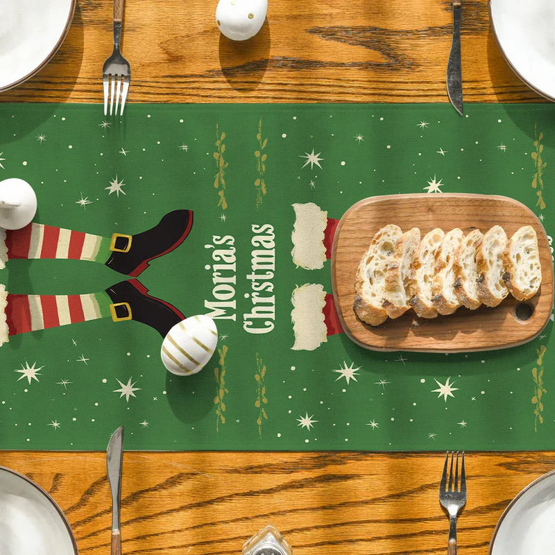 Christmas Shoes Snow Point Table Runner by Axyaa - Farmhouse Dining & Wedding Party Decor