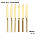 Axyaa Gold Cutlery Set Stainless Steel Mirror Sliver Fork Spoon Western Double Sided Pattern