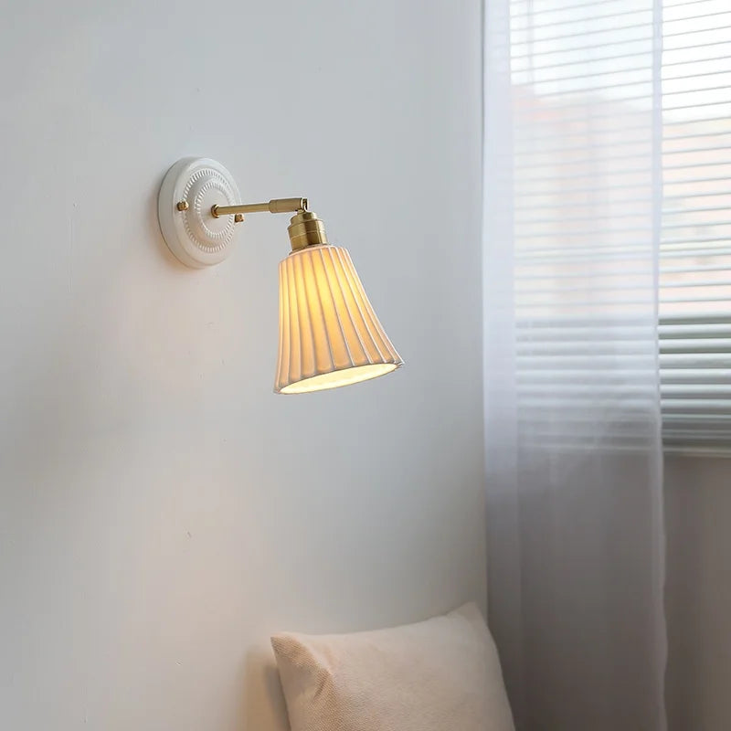 Axyaa Pleats Copper Ceramic LED Wall Light with Pull Chain Switch