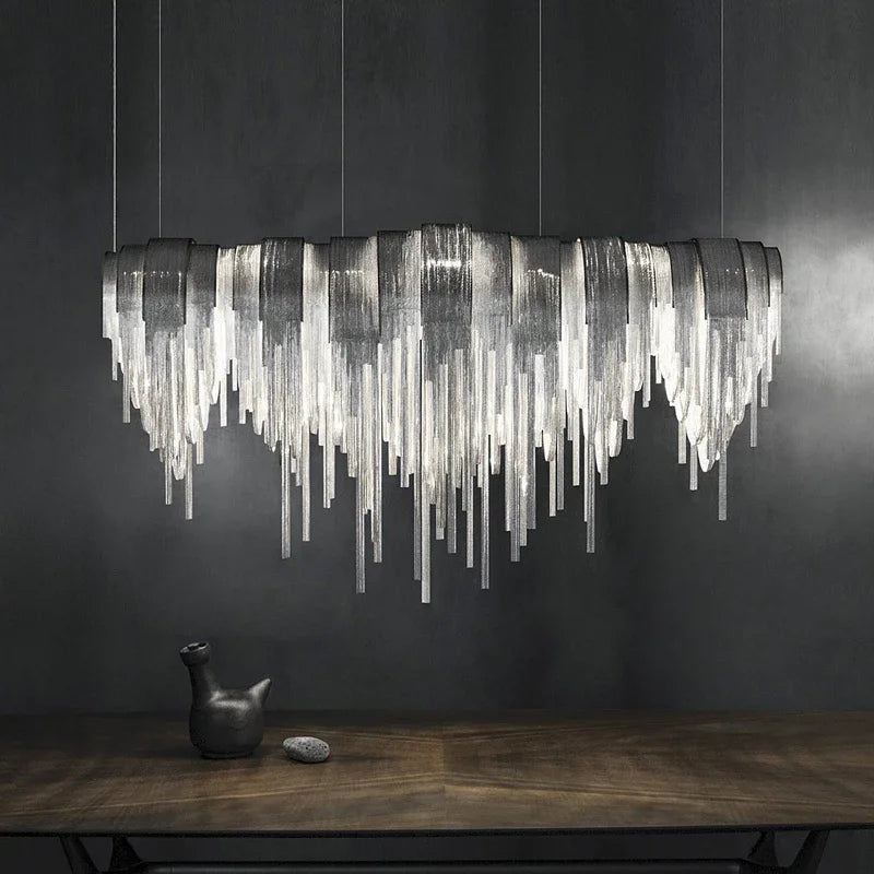 Axyaa Aluminum Tassel Chandeliers: Luxury LED Lighting for Dinning Room & Hotel Decor