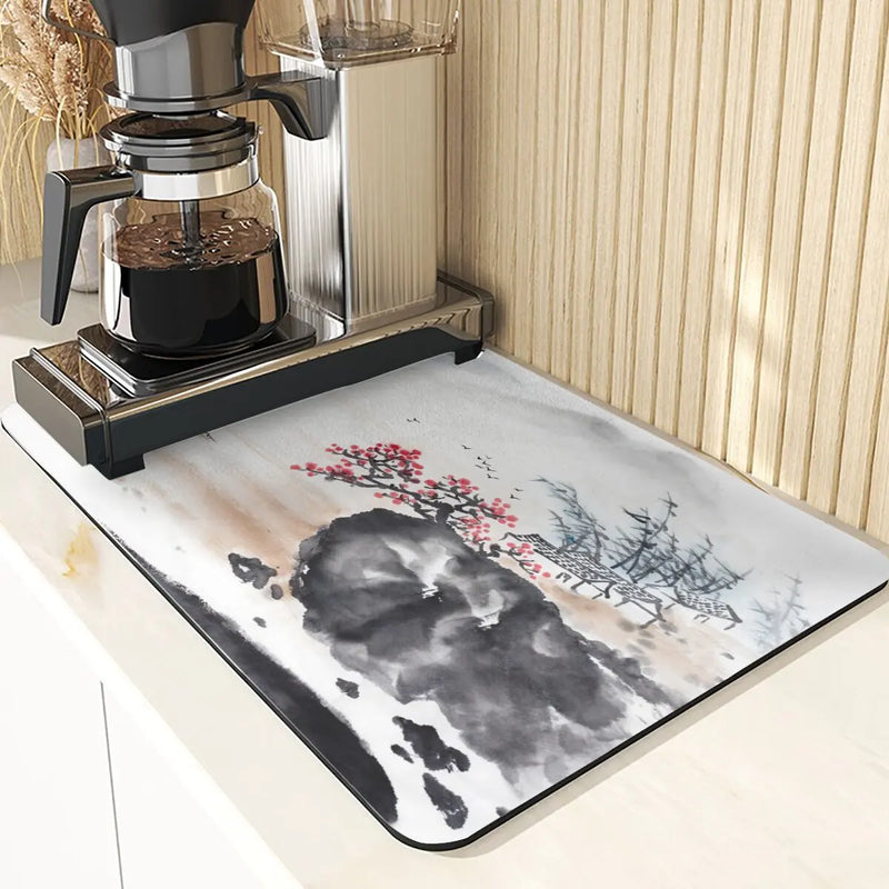 Silicone Coasters Set with Plant Ink Painting Pattern for Coffee Cups by Axyaa