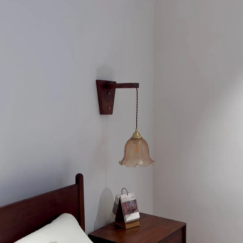Axyaa Modern Walnut Copper LED Wall Light for Home Decor