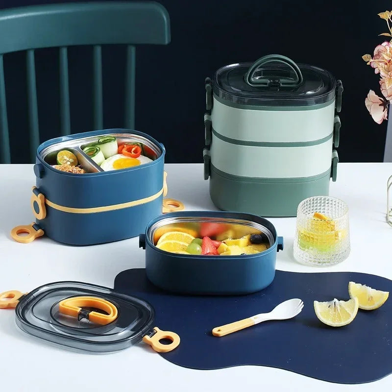 Axyaa 3-Layer Stainless Steel Lunch Box - Leakproof & Microwavable Food Container