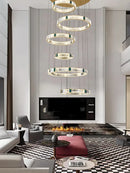 Axyaa Large Crystal Ceiling Pendant Light Fixture Luxury Villa Stairwell Decor Gold