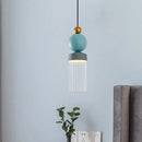 Axyaa Nordic Glass Iron Pendant Lights, Blue Gray Minimalist Bar Table Lamp
