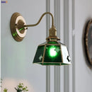 Axyaa Green Glass LED Wall Sconce with Copper Knob Switch