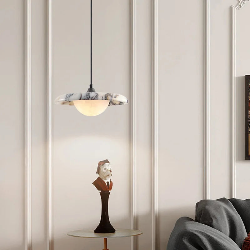 Axyaa White Glass LED Pendant Lights Kitchen Dining Room Hanging Stone Pendant Lamp