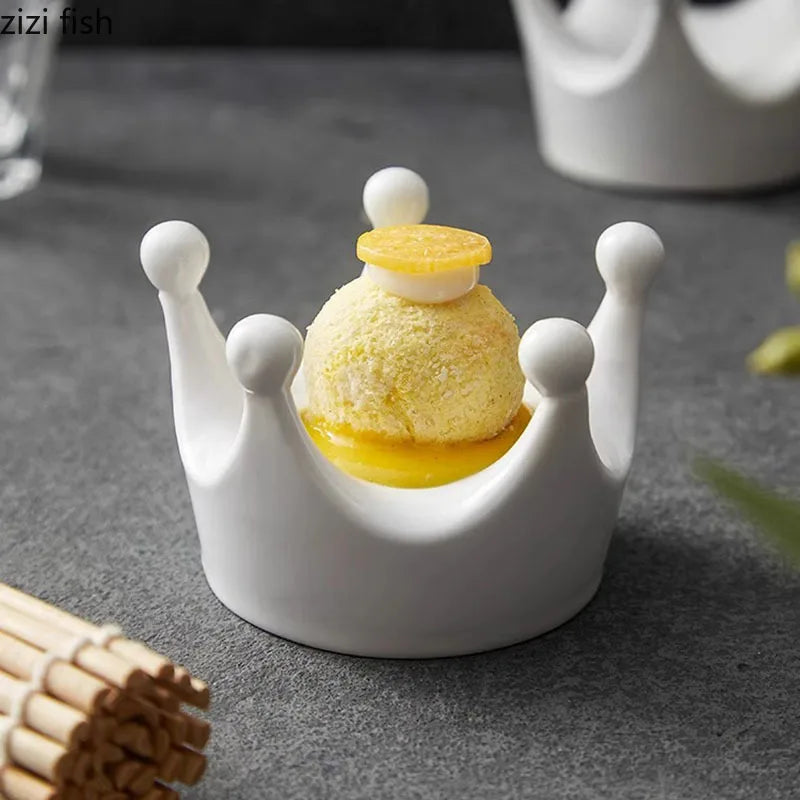 Axya Crown Ceramic Dim Sum Plate Sushi Dessert Dish Molecular Cuisine Tableware