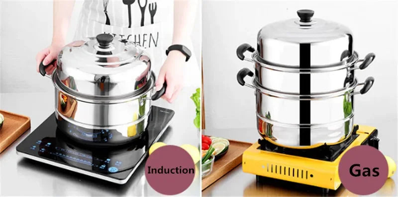 Axya Three-Layer Stainless Steel Steamer Pot for Universal Cooking
