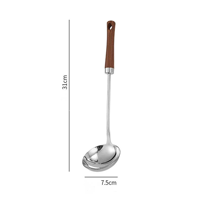 Axyaa Wooden Handle Skimmer Ladle Stainless Steel Tablespoons