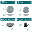 Axya™ Stoneware Crockery Tableware Set - Matte Black & Dark Grey, 48-Piece