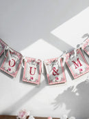 Rustic Wooden LOVE Banner, Pink Floral Bridal Garland, Axyaa Engagement/Wedding Decor