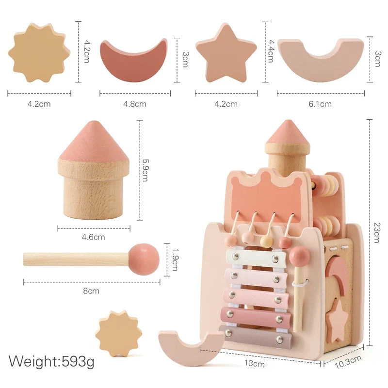 Axya Geometric Castle Block Puzzle: Kids Montessori Wooden Educational Toy