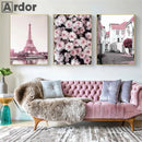 Pink Flower Eiffel Tower Poster | Axyaa Architecture Art Print Canvas Painting