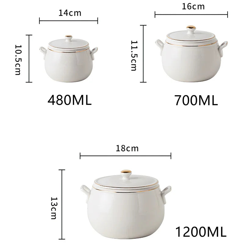 Axya Pure White Gold Edge Stew Bowl with Lid - Korean Design Soup & Dessert Cup