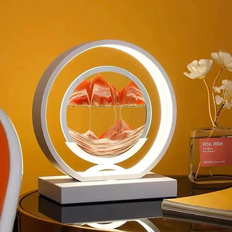 Axyaa Sand Art Table Lamp: Natural Landscape Sand Painting LED Light Rotation Home Decor