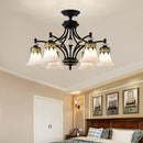 Axyaa Rustic Glass Shade Chandelier - Vintage Metal Hanging Lamp for Living Room