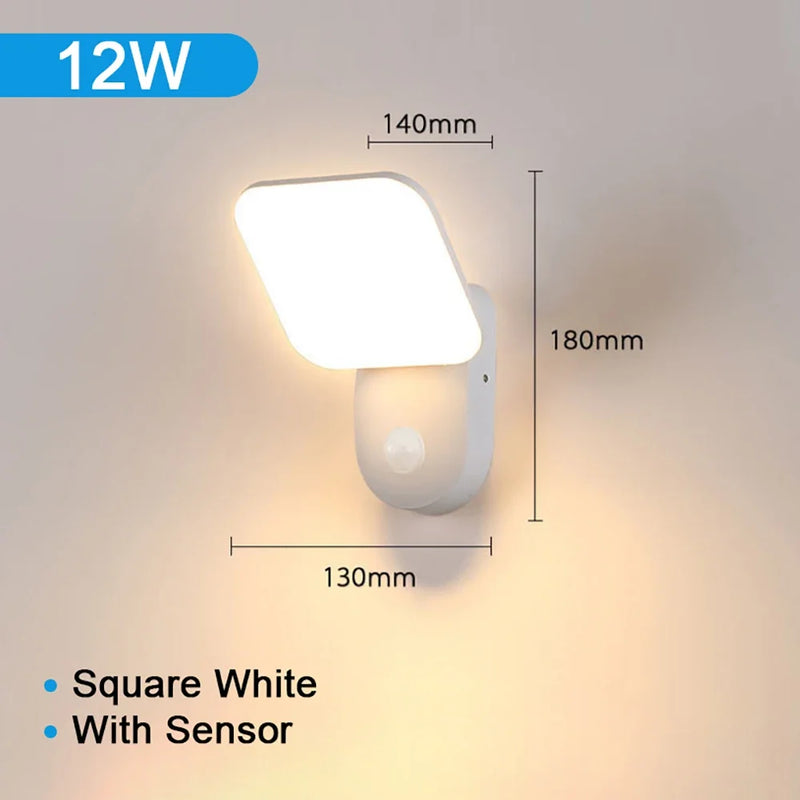 Axyaa 12W Outdoor Wall Lamp - Motion Sensor LED Aluminum Sconce, Waterproof IP65