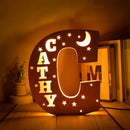 Axyaa Personalized LED Name Wall Decor Night Light with Stars for Family, Couples, Kids - Wooden Lamp