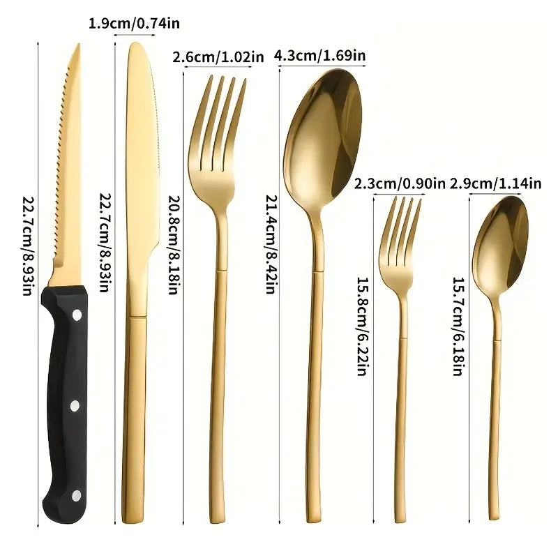 Axyaa Stainless Steel Tableware Set, 48pcs, Dishwasher Safe, Steak Knife, Classic Design