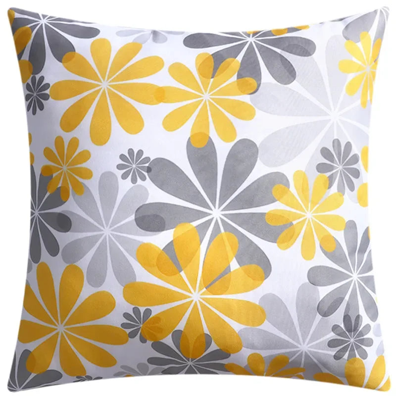 Yellow Grey Flower Pillowcase 45cm Double-Sided Print Cover for Home Decor by Axyaa
