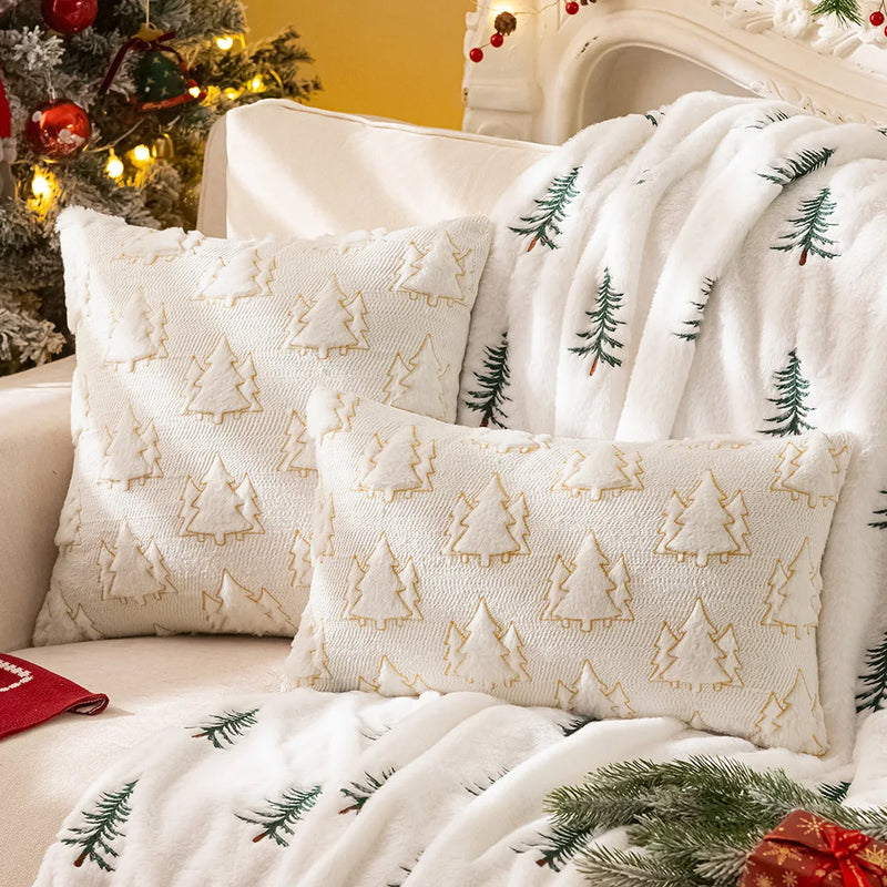 Axyaa Soft Plush Faux Fur Christmas Tree Pillow Cover for Winter Holiday Decor