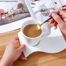 Axya Wave Ceramic Coffee Cup and Saucer Set - White Office Tea Mug Kit