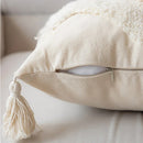 Axyaa White Tufted Embroidery Fringe Pillow Cover - 45x45cm