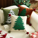 Axyaa Velvet Christmas Pillow Cover Snow Tree Embroidery Rustic Decor