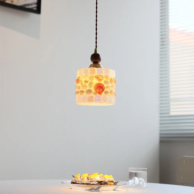 Axyaa Shell Glass LED Pendant Light: Modern Nordic Hanging Fixture for Home Decor